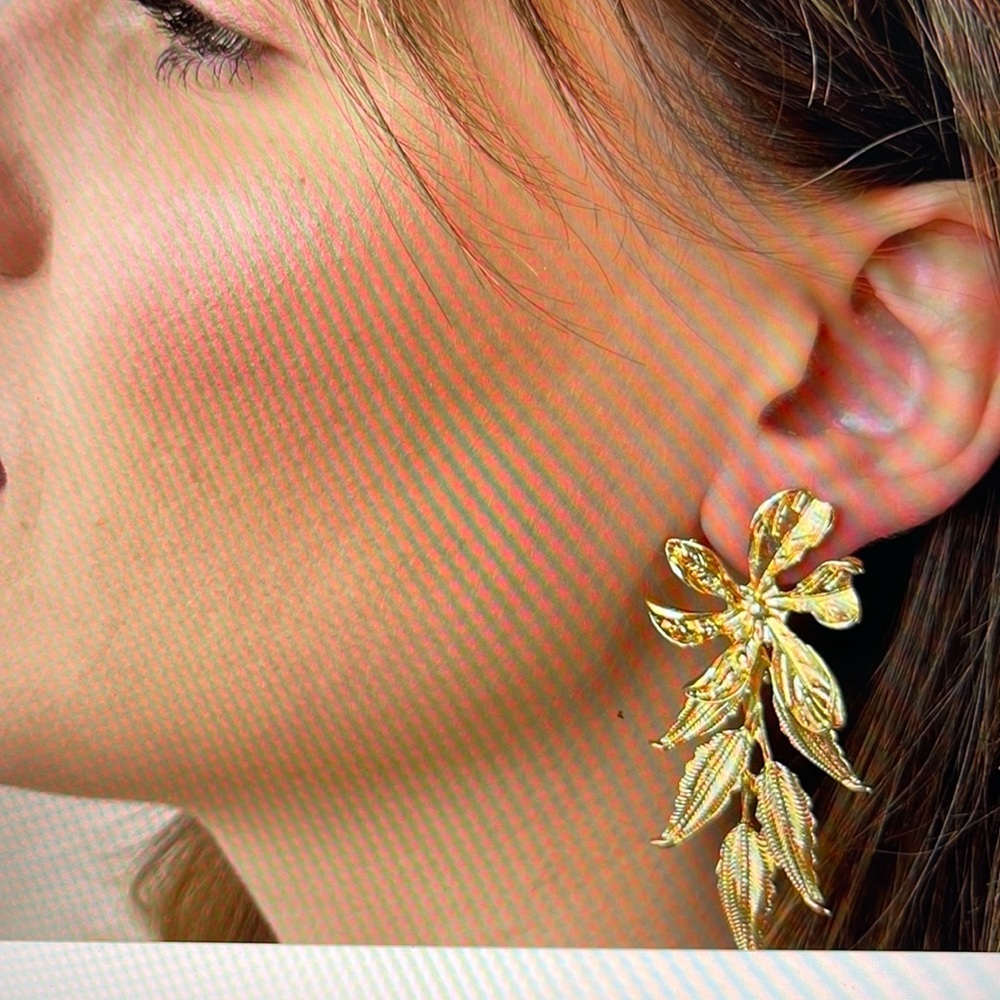 Large silver or gold leaf earrings, Statement earrings